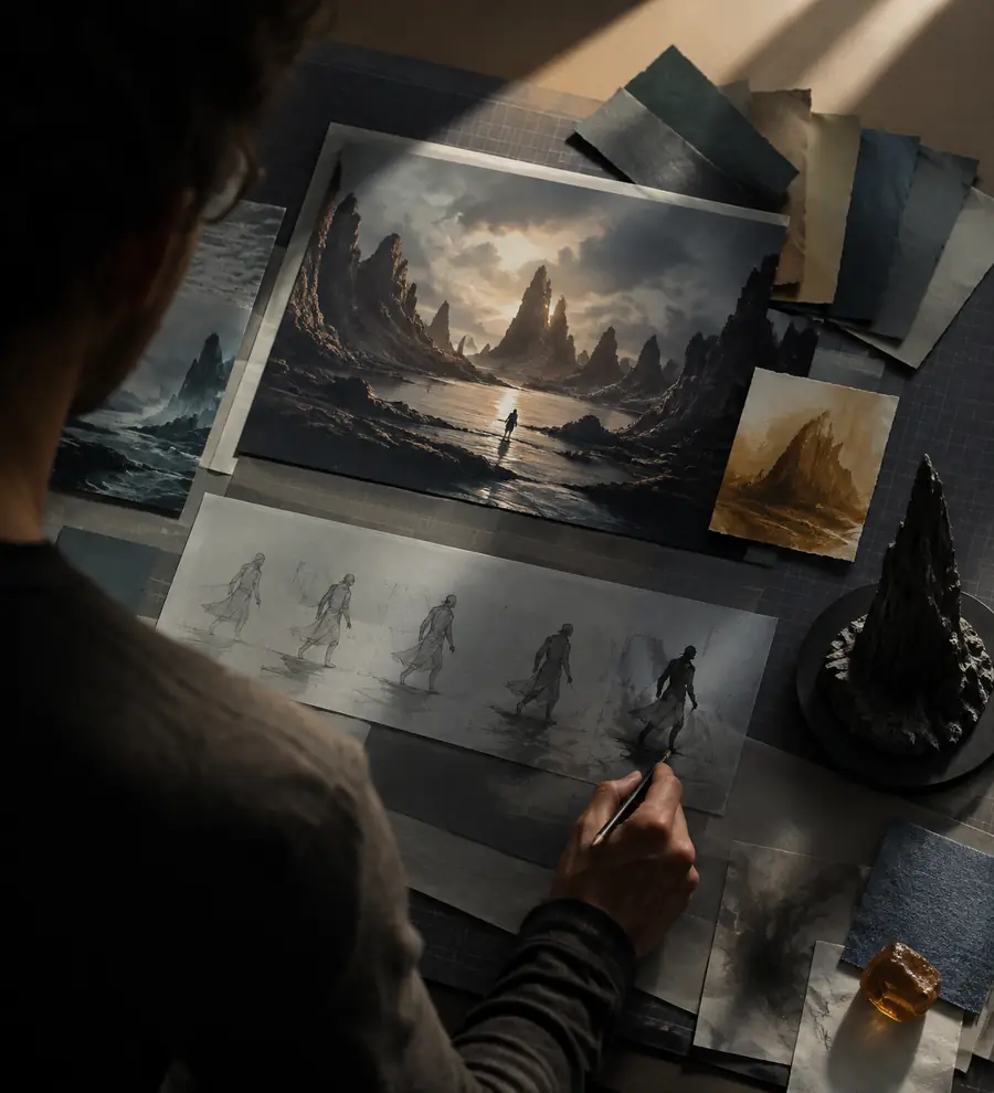 Concepto visual estático preparado para un flujo de trabajo de video con IA